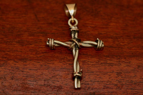 Barbed Wire Cross Pendant in Brass - Medium