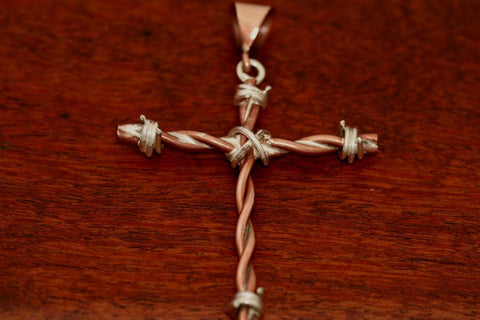 Barbed Wire Cross Pendant in Copper - Large