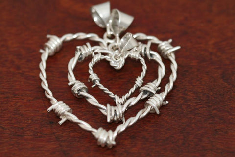 Barbed Wire Heart Pendant in Sterling - Large
