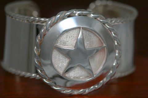 Cinco Peso Star on Large Cuff Bracelet - both with Rope Trim