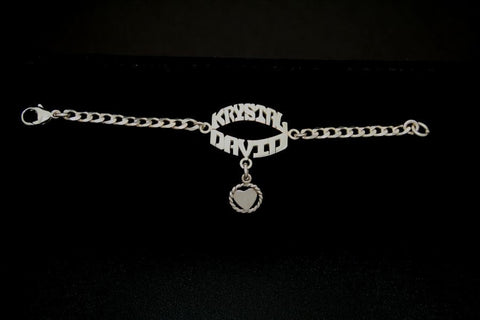 Double Name Bracelet on a Sterling Silver Chain with a Charm