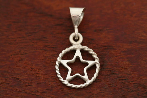 Small Star in Star Pendant with Rope Trim in Sterling