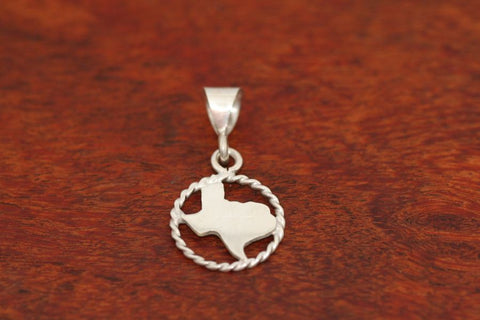 Texas Map Pendant with a Rope Trim in Sterling-Small