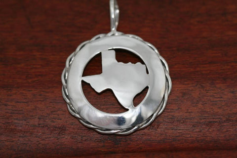 Texas Map Pendant with a Rope Trim in Sterling-Extra Large