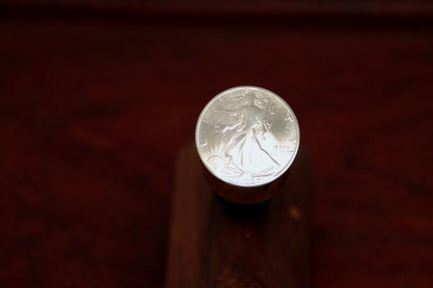 Walking Lady Silver Half Dollar Coin on a Wine Stopper
