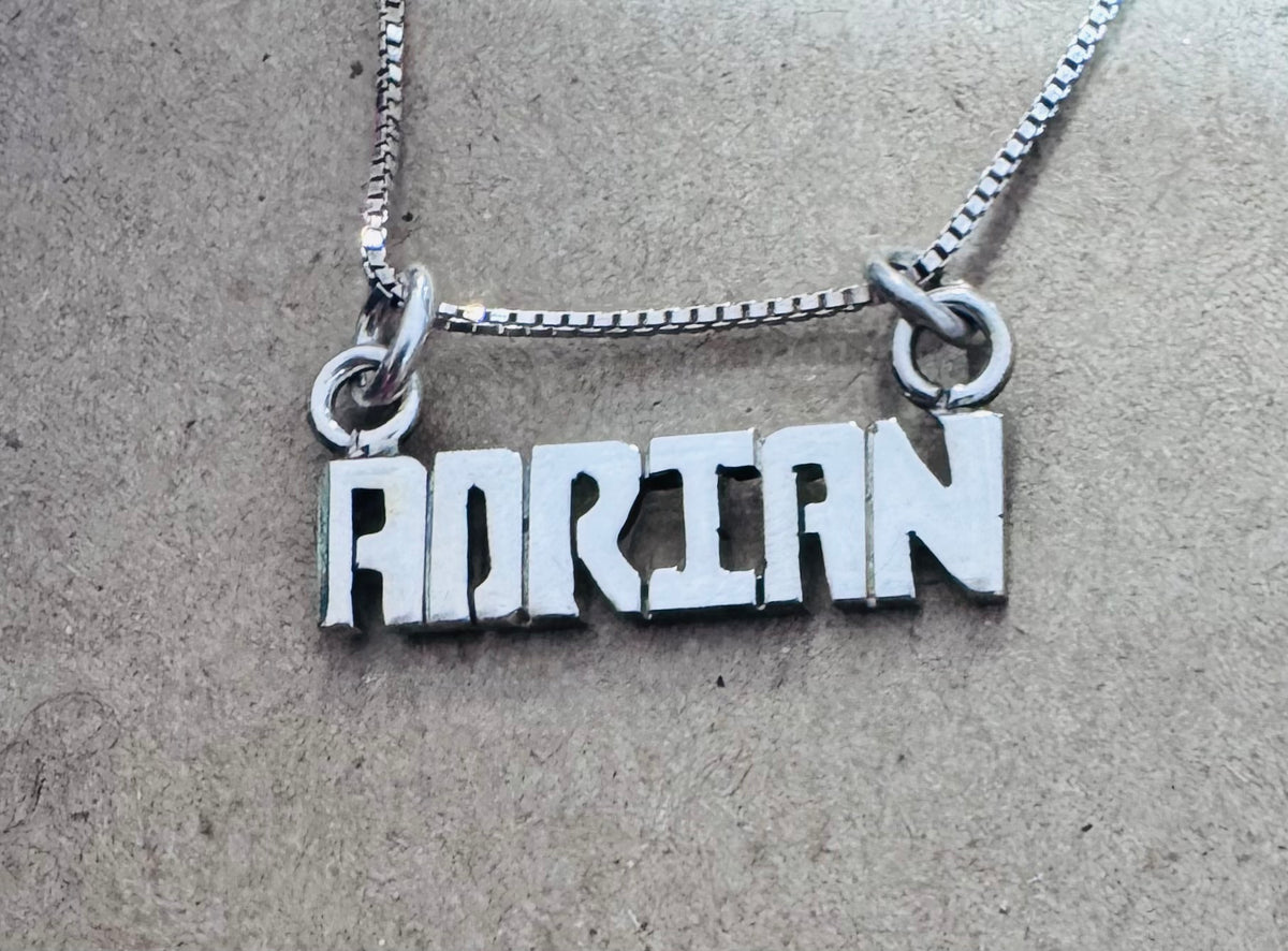 Hand Cut Name on a Sterling Silver Bar Necklace