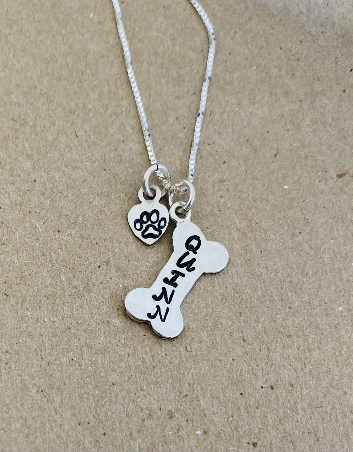 Sterling silver dog bone name necklace