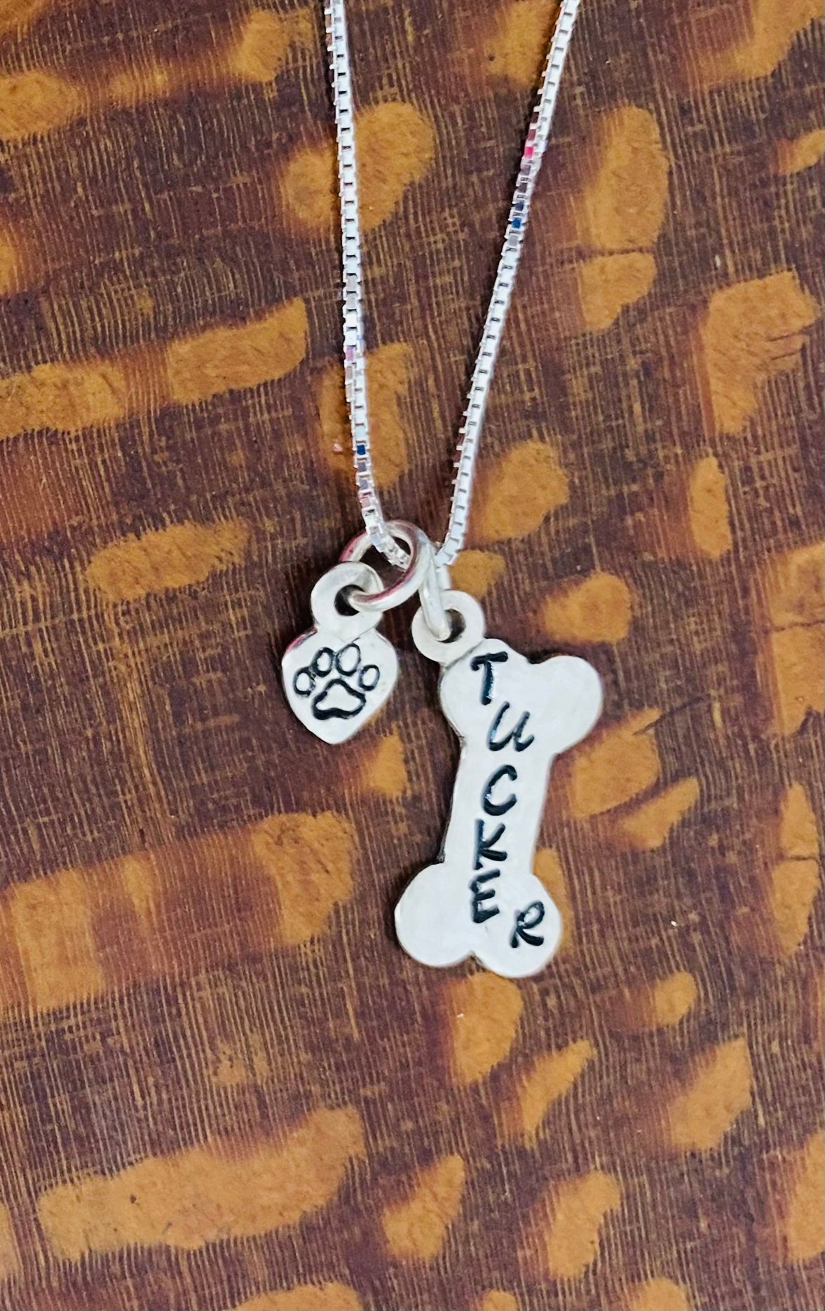 Sterling silver dog bone name necklace