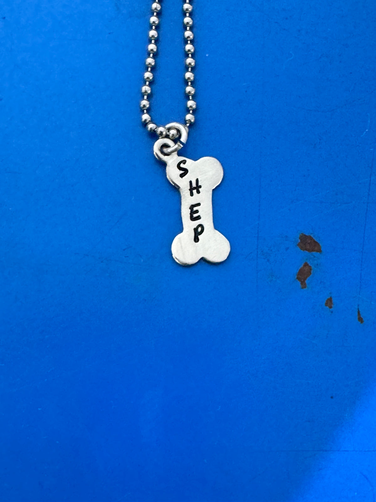 Doggie Mom Necklace - Hand Stamped Dog Bone in Brass, Nickel & Copper