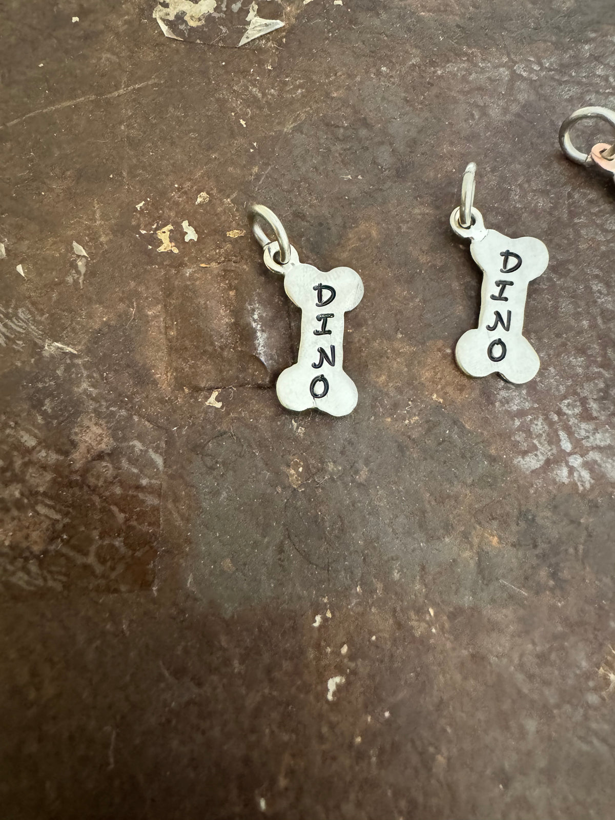 Doggie Mom Necklace - Hand Stamped Dog Bone in Brass, Nickel & Copper