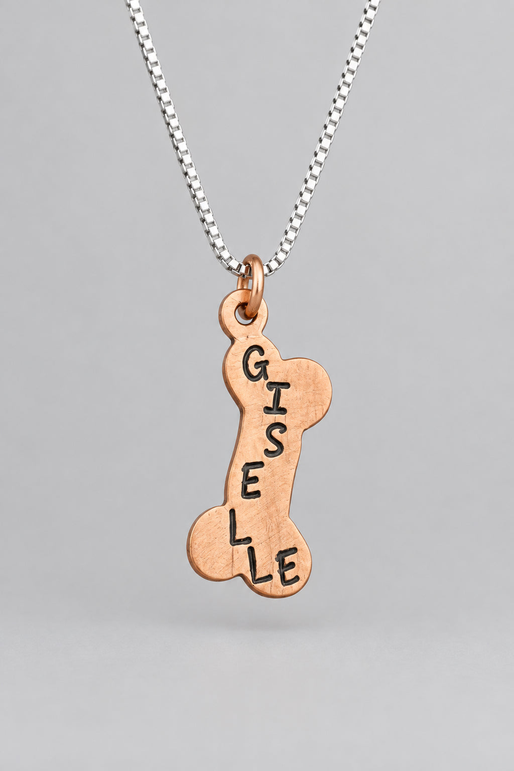 Doggie Mom Necklace - Hand Stamped Dog Bone in Brass, Nickel & Copper