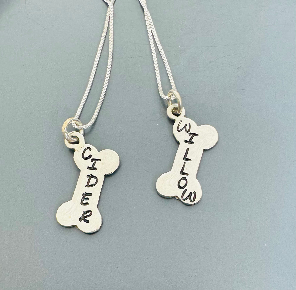 Doggie Mom Necklace - Hand Stamped Dog Bone in Brass, Nickel & Copper