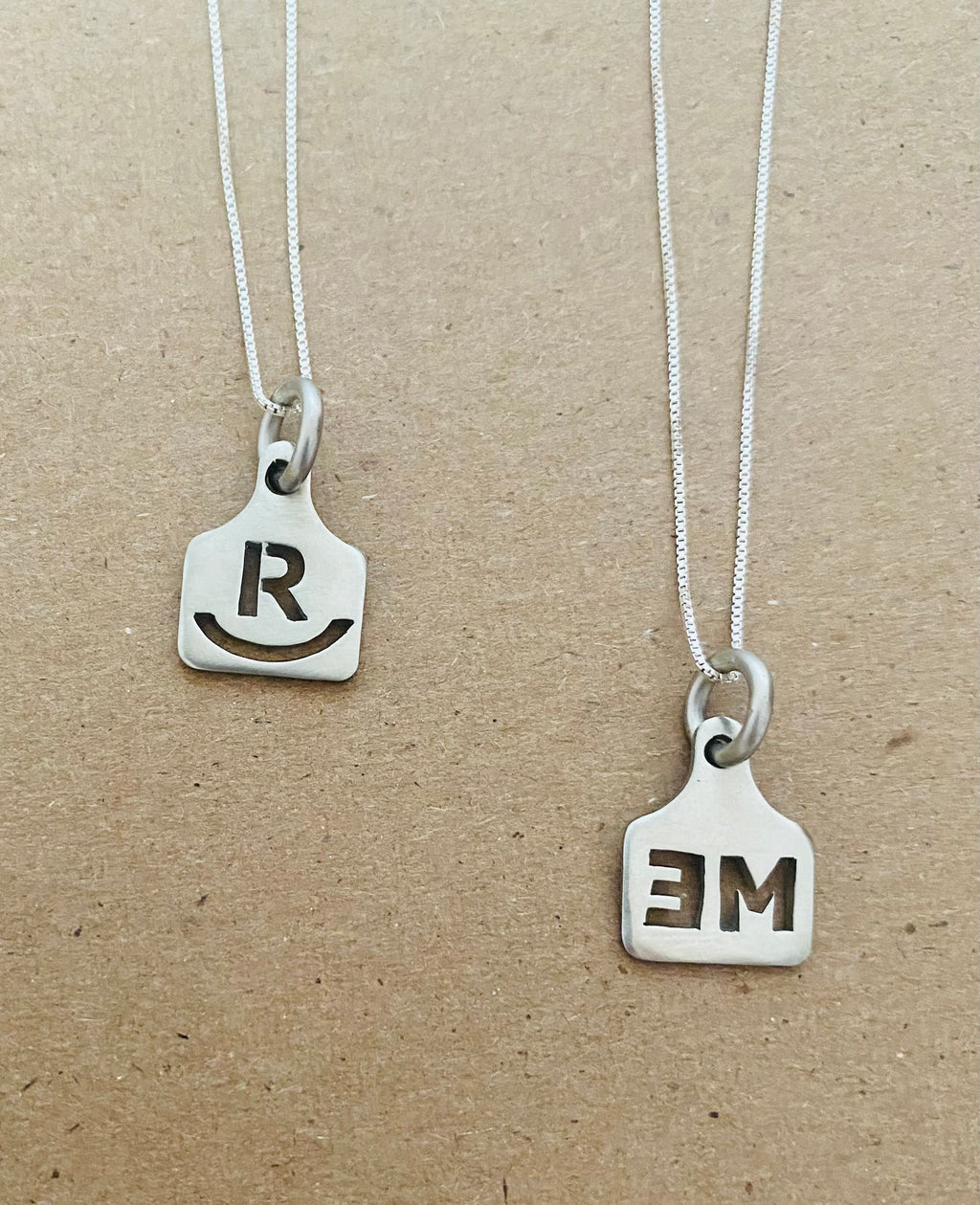 Hand Cut Ear Tag Pendant with Your Brand in Sterling Silver