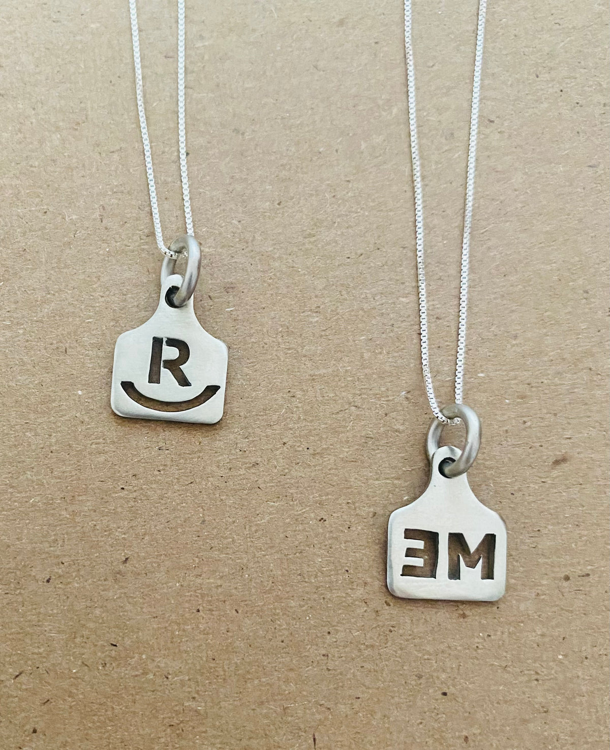 Hand Cut Ear Tag Pendant with Your Brand in Sterling Silver