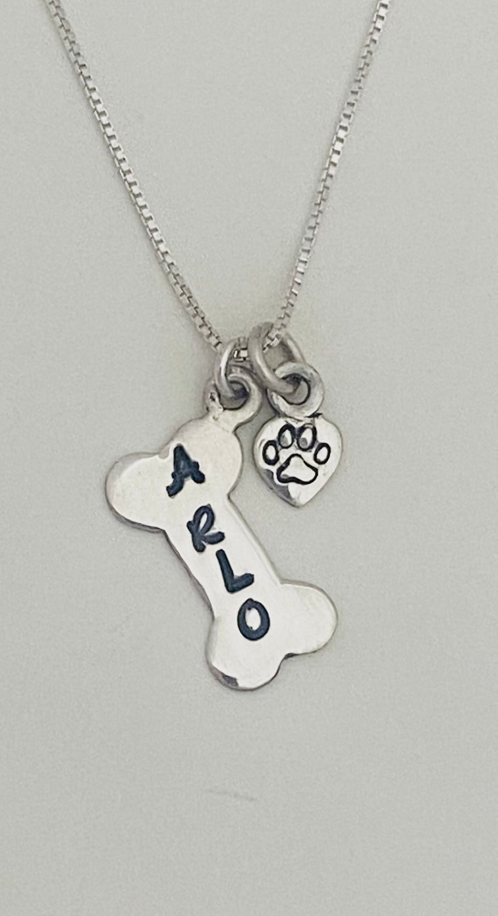 Sterling silver dog bone name necklace