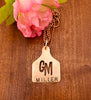 Ear Tag Pendant- HAND CUT - we hand cut Ranch or Cattle Brands in Brass, Nickel or Copper