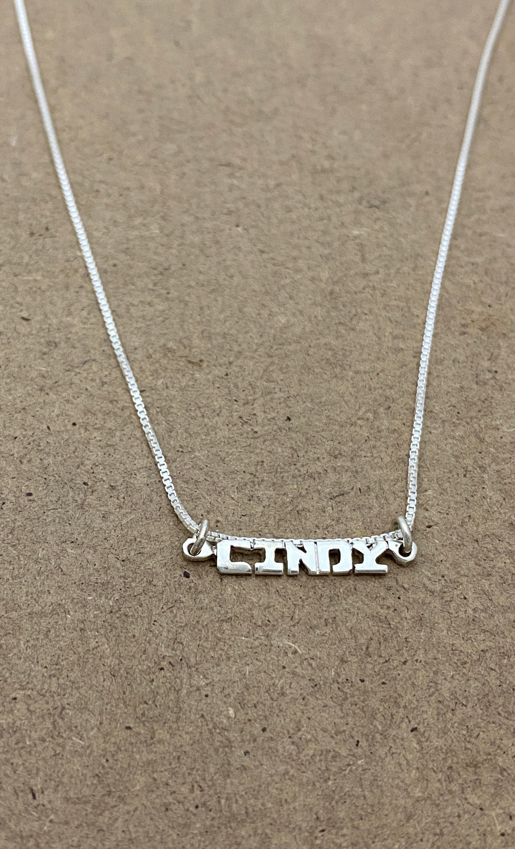 Hand Cut Name on a Sterling Silver Bar Necklace