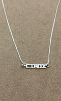 Hand Cut Name on a Sterling Silver Bar Necklace