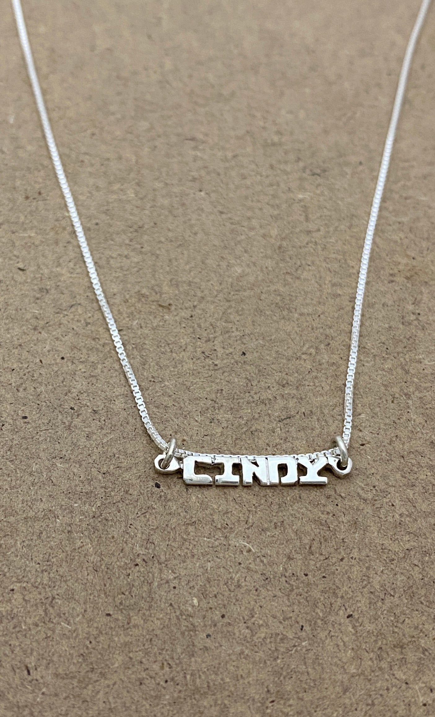 Hand Cut Name on a Sterling Silver Bar Necklace