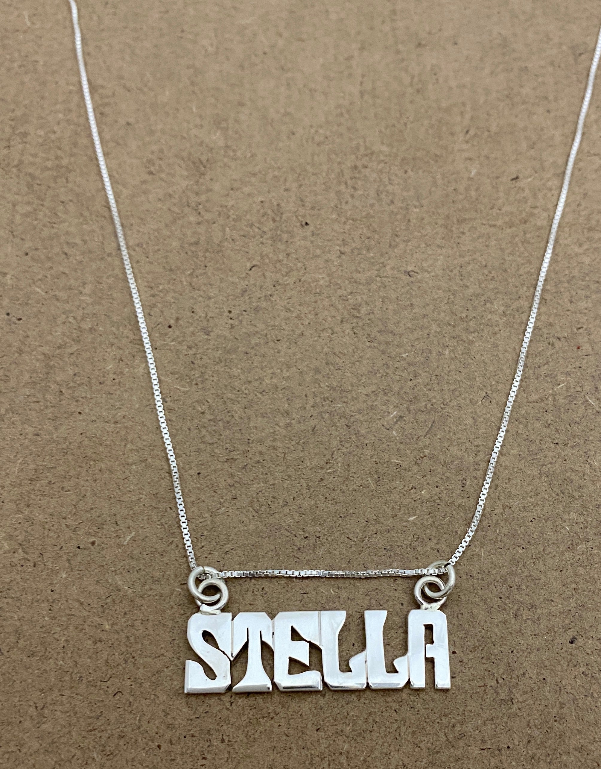Hand Cut Name on a Sterling Silver Bar Necklace
