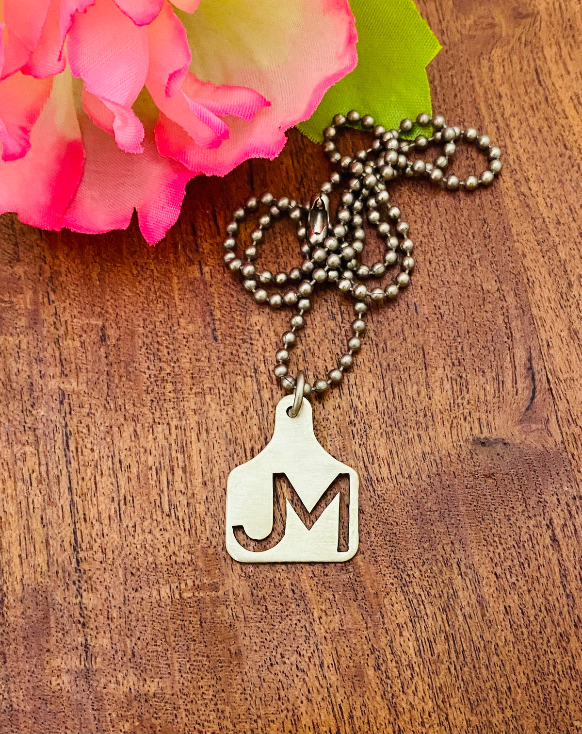 Ear Tag Pendant- HAND CUT - we hand cut Ranch or Cattle Brands in Brass, Nickel or Copper