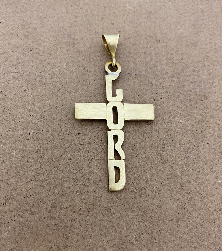 Hand Cut Letters on Cross Necklace