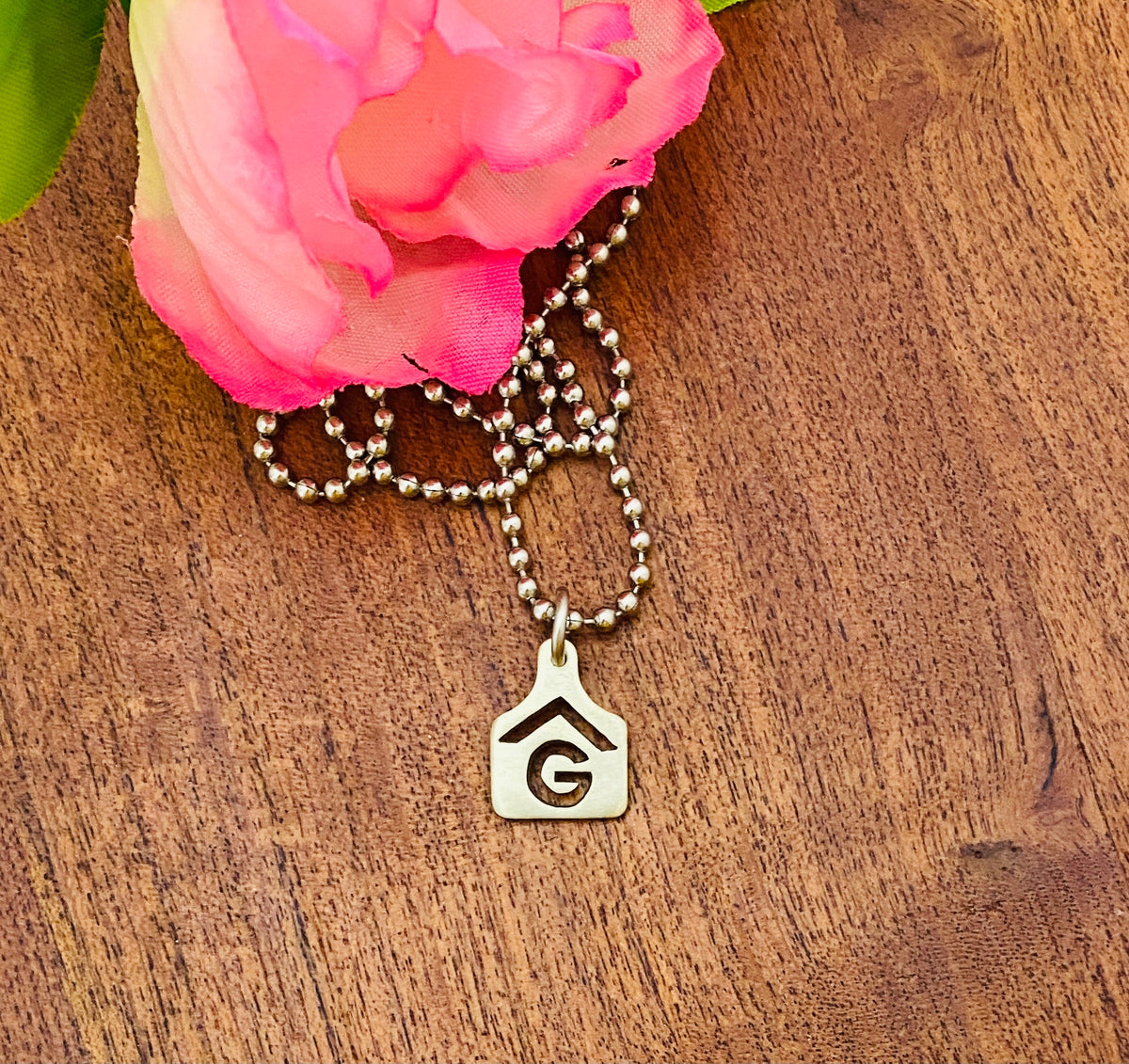 Ear Tag Pendant- HAND CUT - we hand cut Ranch or Cattle Brands in Brass, Nickel or Copper