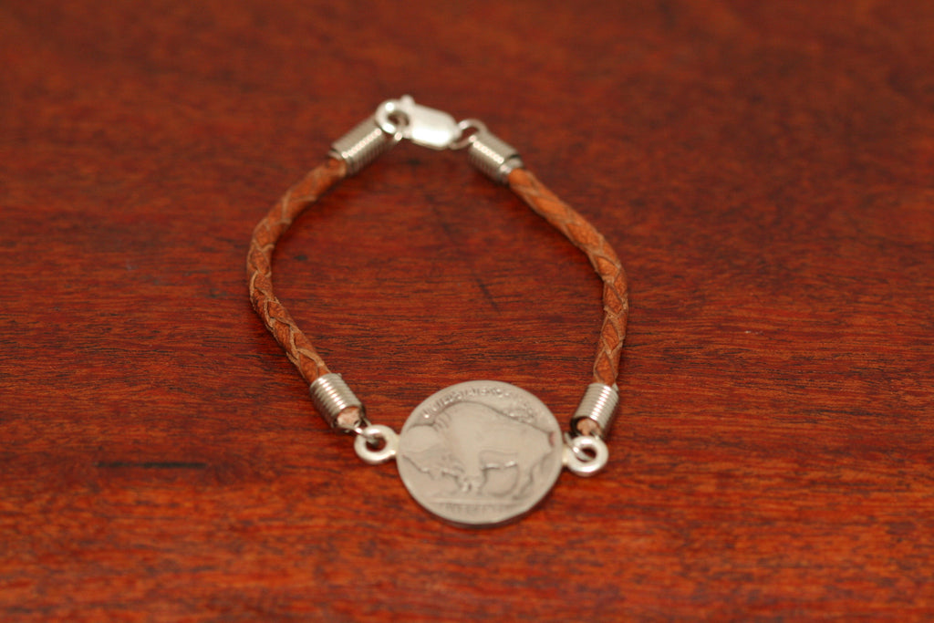 Buffalo & Indian Coin on a Leather Bracelet