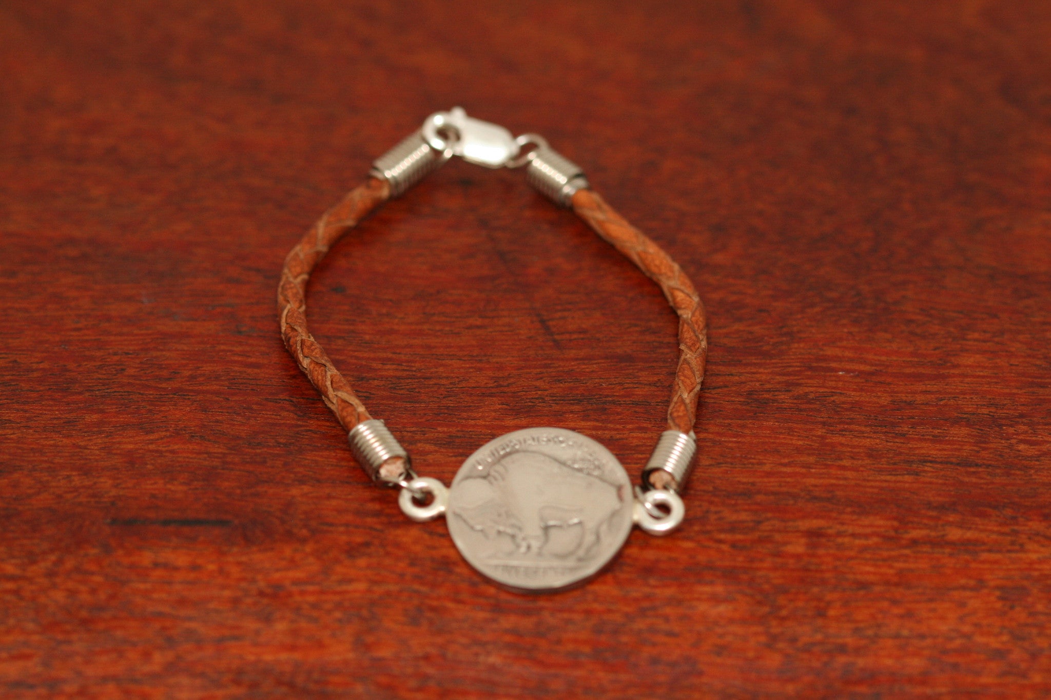 Buffalo & Indian Coin on a Leather Bracelet