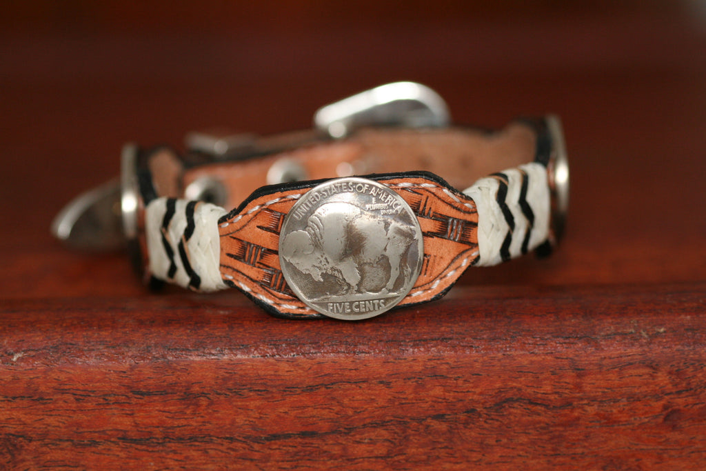 Buffalo Coin on a Leather Buckle Bracelet