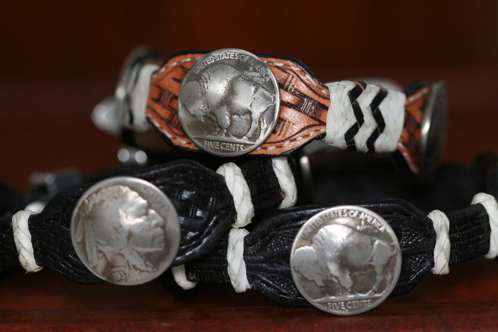 Buffalo Coin on a Leather Buckle Bracelet