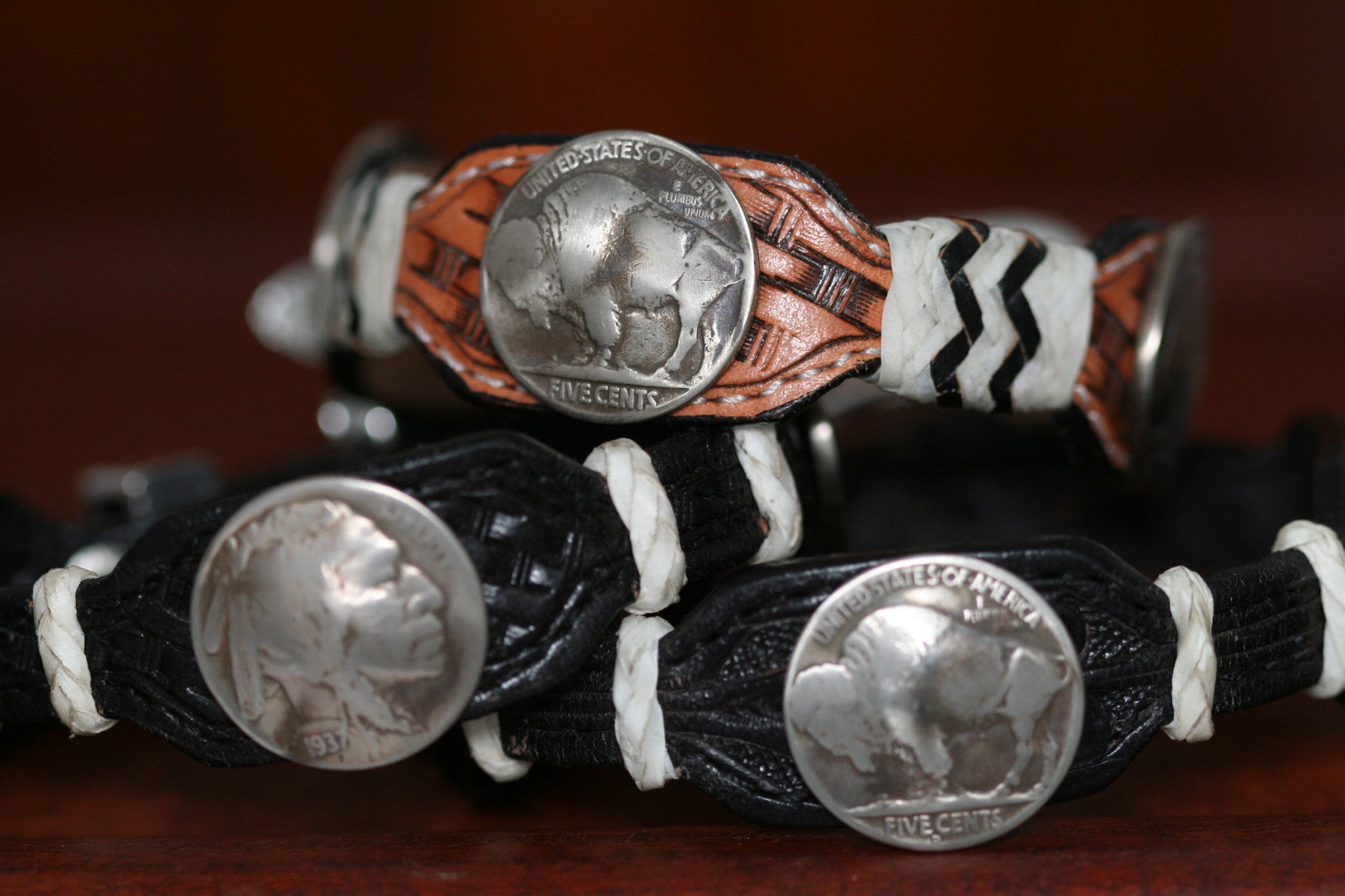 Buffalo Coin on a Leather Buckle Bracelet