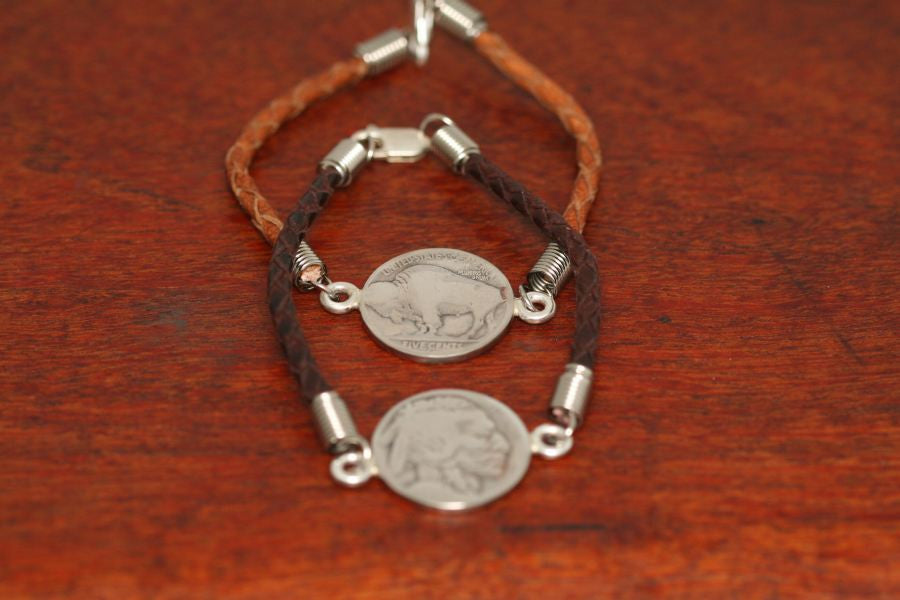 Buffalo & Indian Coin on a Leather Bracelet