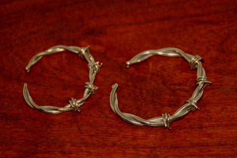 Barbed Wire Cuff Bracelet in Nickel - Male -Large