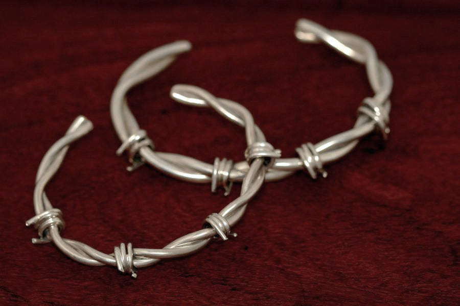 Barbed Wire Bracelet in Sterling - Male -Medium