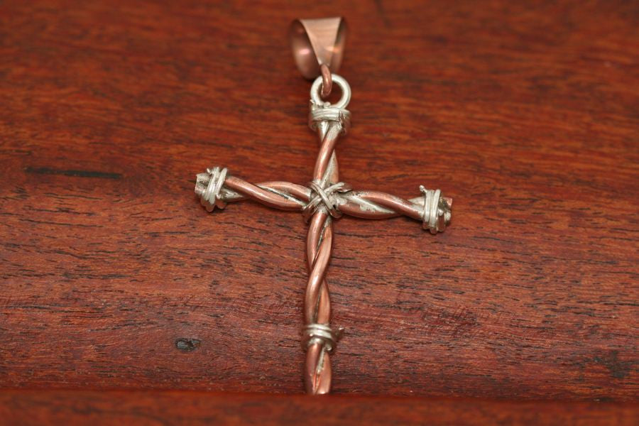 Barbed Wire Cross in Copper - Medium