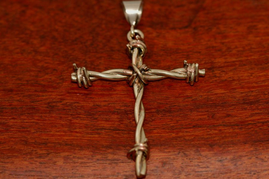 Barbed Wire Cross Pendant in Brass - Large