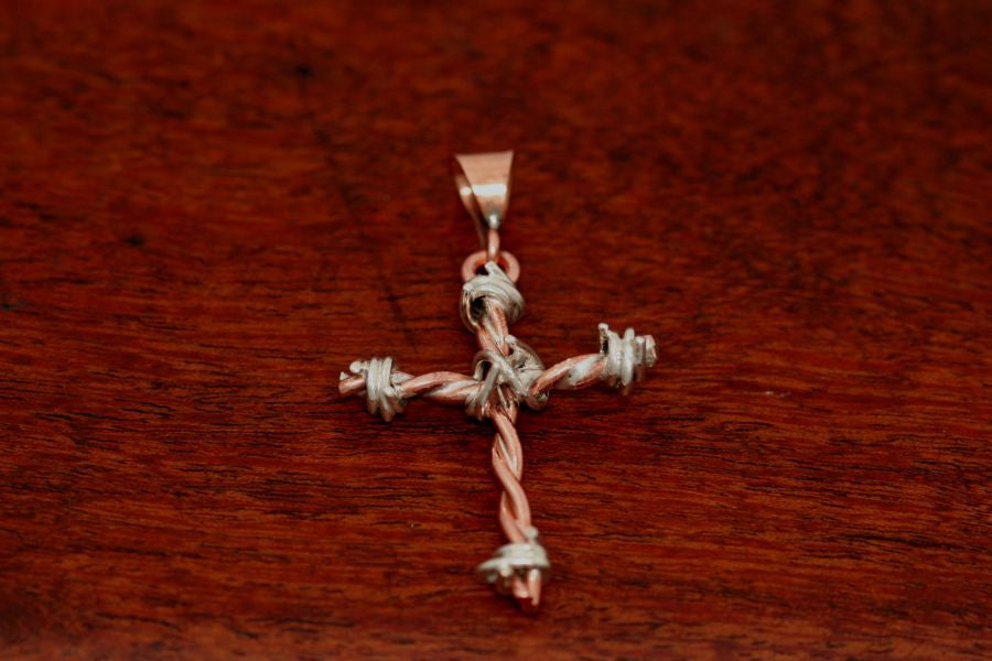 Barbed Wire Cross Pendant in Copper Small