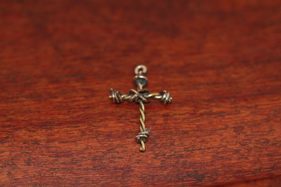 Barbed Wire Cross Pendant in Nickel - Mini