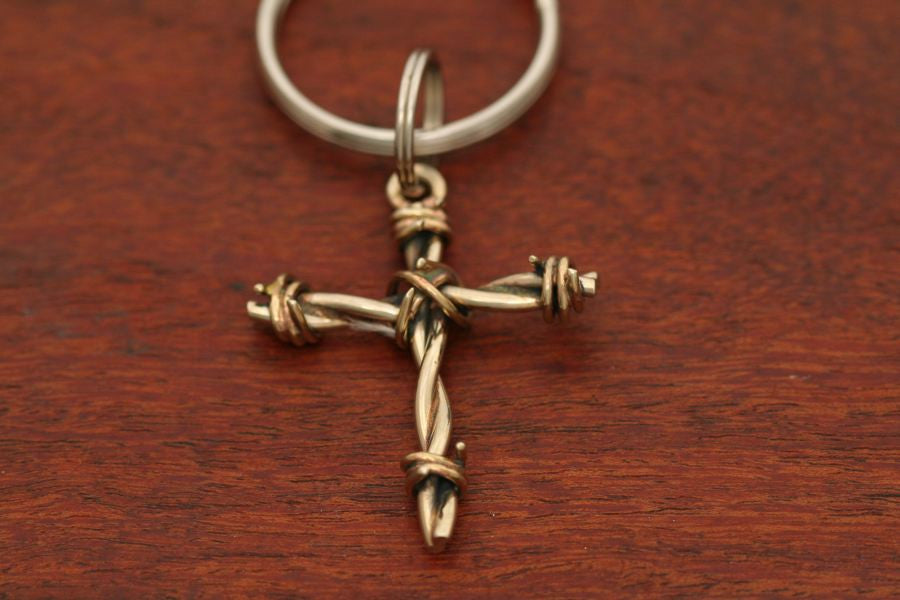 Barbed Wire Cross Pendant in Nickel Medium
