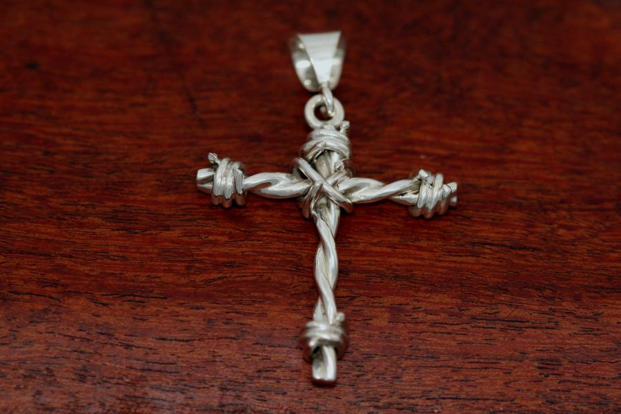 Barbed Wire Cross Pendant in Sterling - Medium