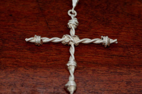 Barbed Wire Cross Pendant in Sterling - Large