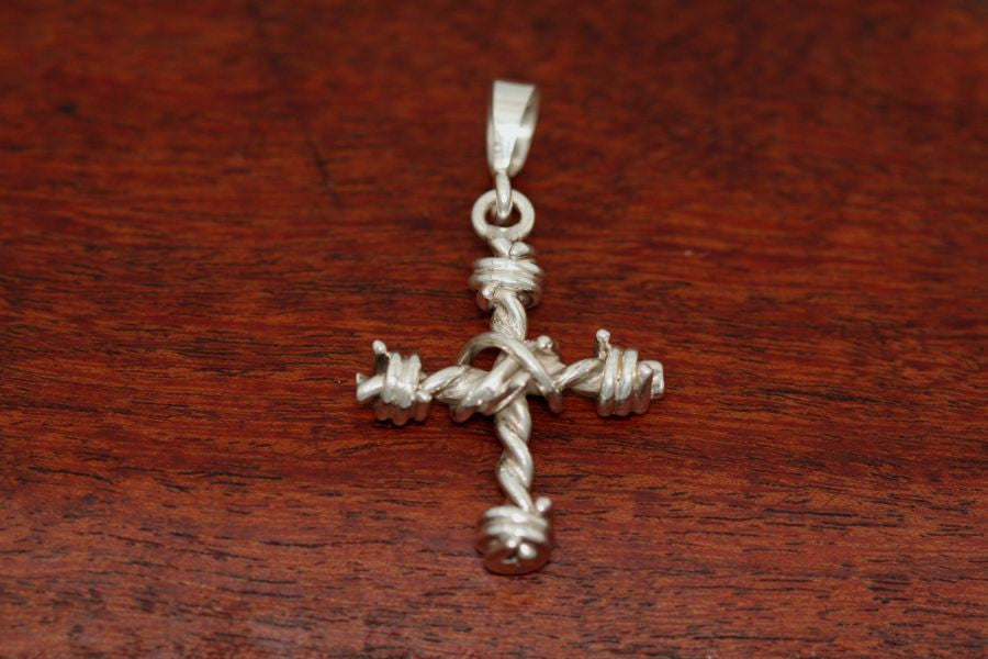 Barbed Wire Cross Pendant in Sterling - Small