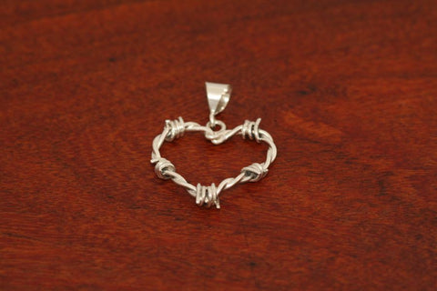 Barbed Wire Heart Pendant in Sterling - Mini