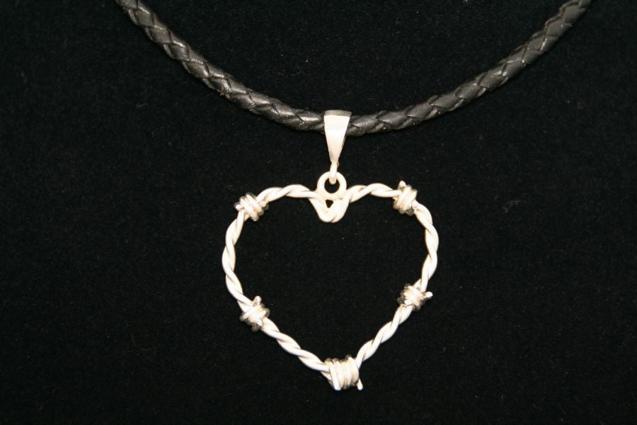 Barbed Wire Heart Pendant in Sterling - Medium