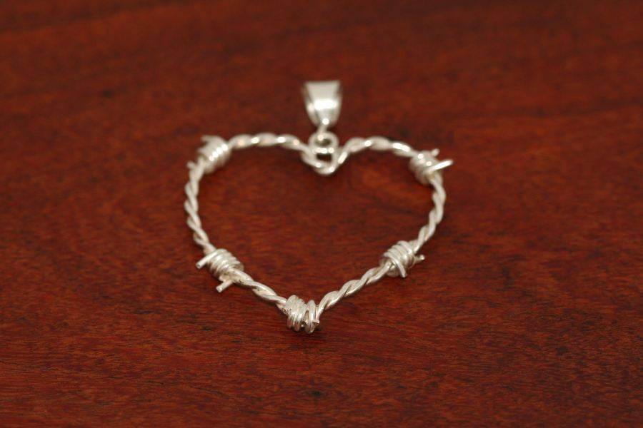 Barbed Wire Heart Pendant in Sterling - Small