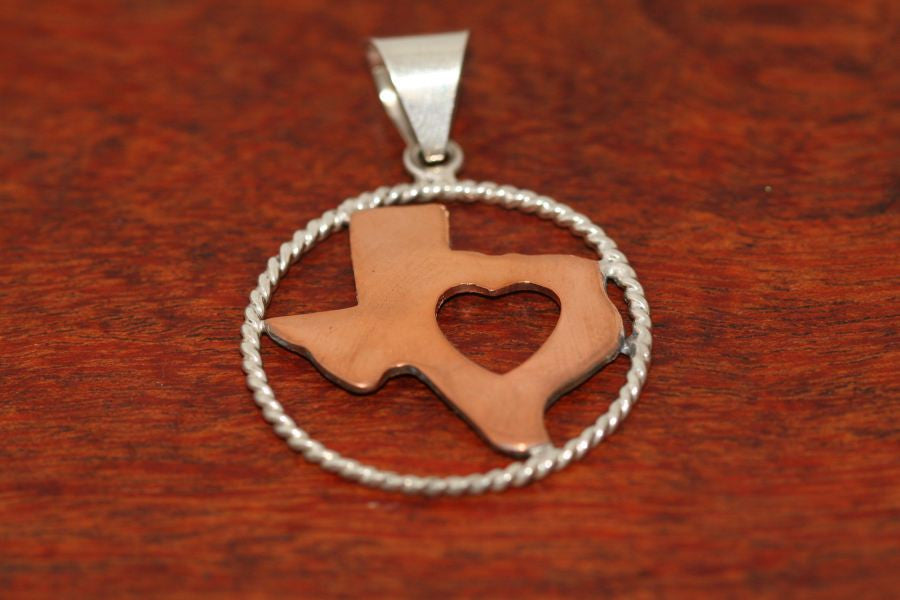Copper Map with Heart and Sterling Rope Trim-Large