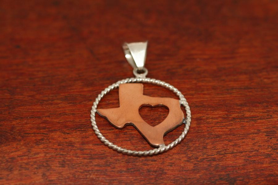 Copper Map with Heart and Sterling Rope Trim-Medium
