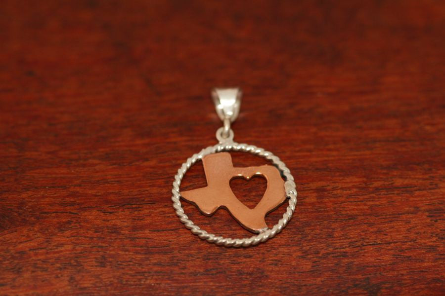 Copper Map with Heart and Sterling Rope Trim-Small