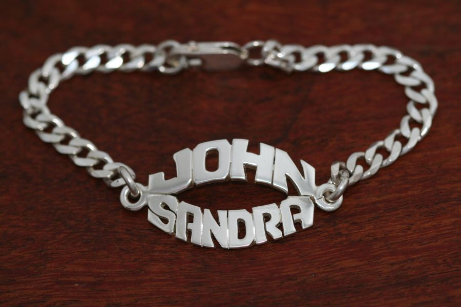 Double Name Bracelet on a Sterling Silver Chain